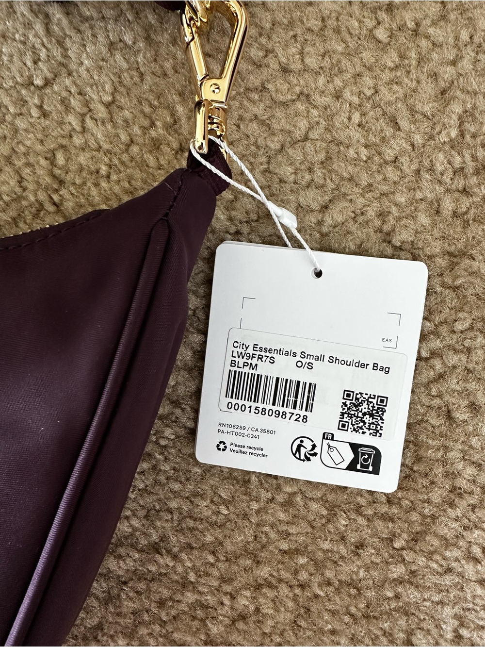 Lululemon City Essentials Small Shoulder Bag 3L- Plum with Gold Hardware - Picture 3 of 9